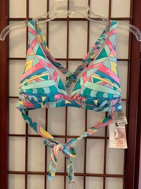 NWT Jessica Simpson Pastel Pinks and Blues Criss-Cross Halter Bikini Top Size M
